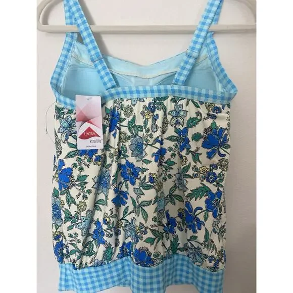 Lands' End Women's Floral Check Tankini Bathing Suit Top 8 D - Picture 4 of 13
